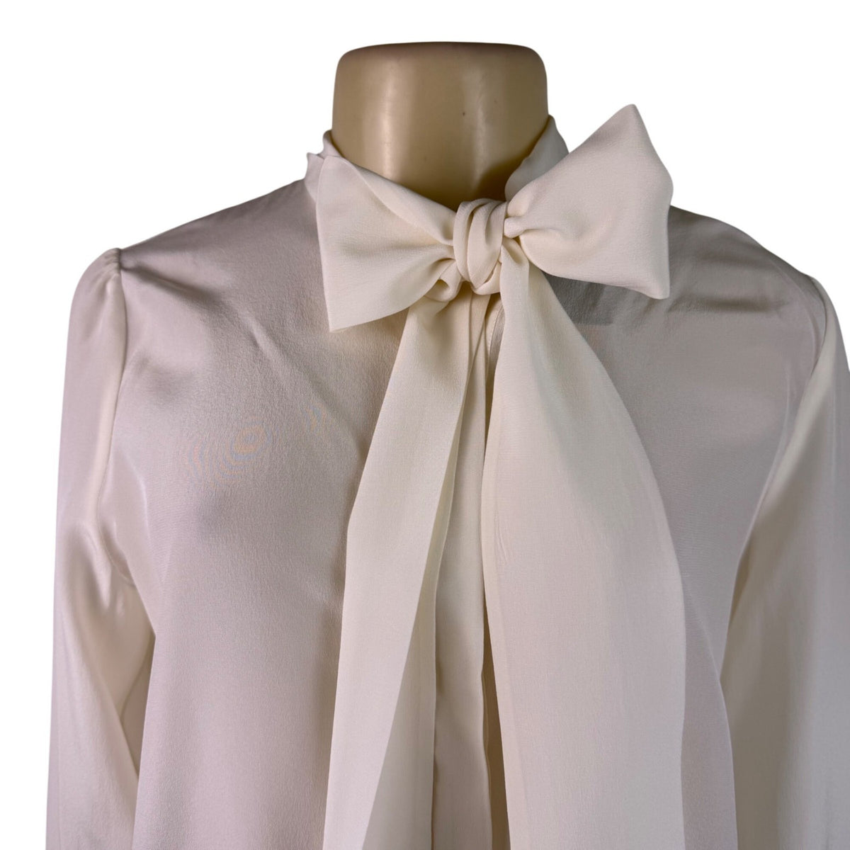 LILYSILK Womens Ivory 100% Mulberry Silk Tie Neck Blouse Long Sleeve  Sz M  New