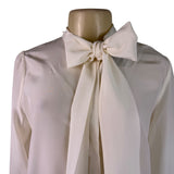 LILYSILK Womens Ivory 100% Mulberry Silk Tie Neck Blouse Long Sleeve  Sz M  New