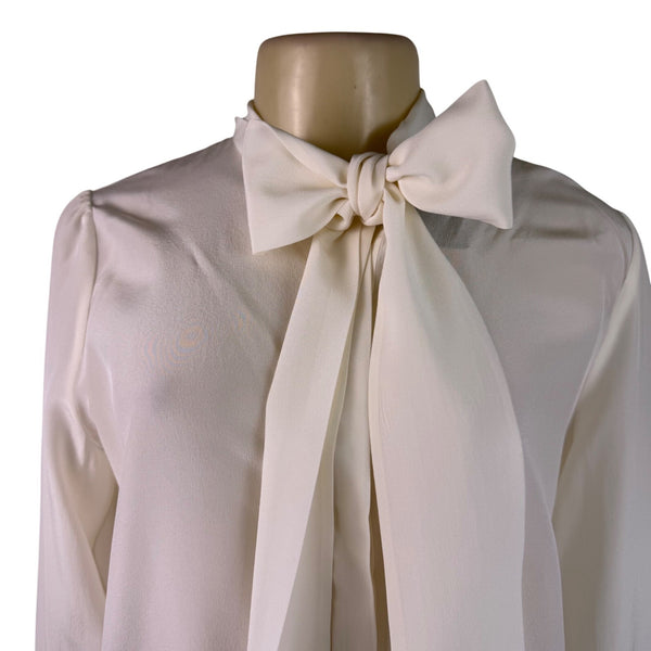 LILYSILK Womens Ivory 100% Mulberry Silk Tie Neck Blouse Long Sleeve  Sz M  New