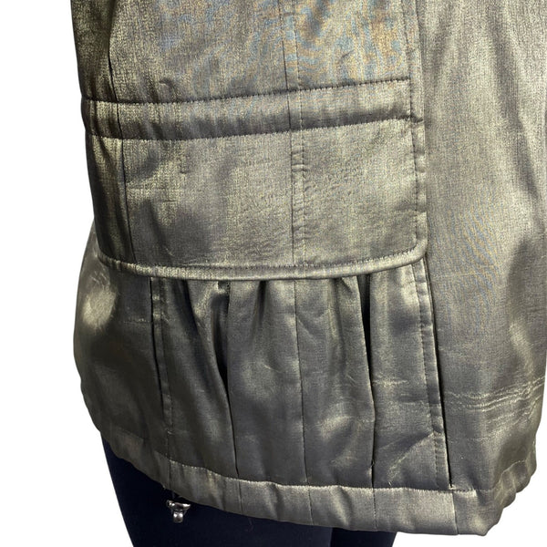 Hilary Radley Women’s Metallic Green Jacket Drawstring Long Sleeves Sz L
