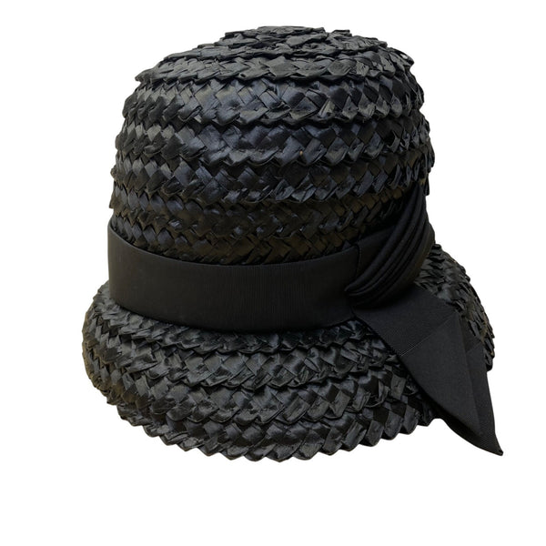 Vintage Amy NY Womens Black Straw Hat Woven Design Medium Julius Garfinkel & Co