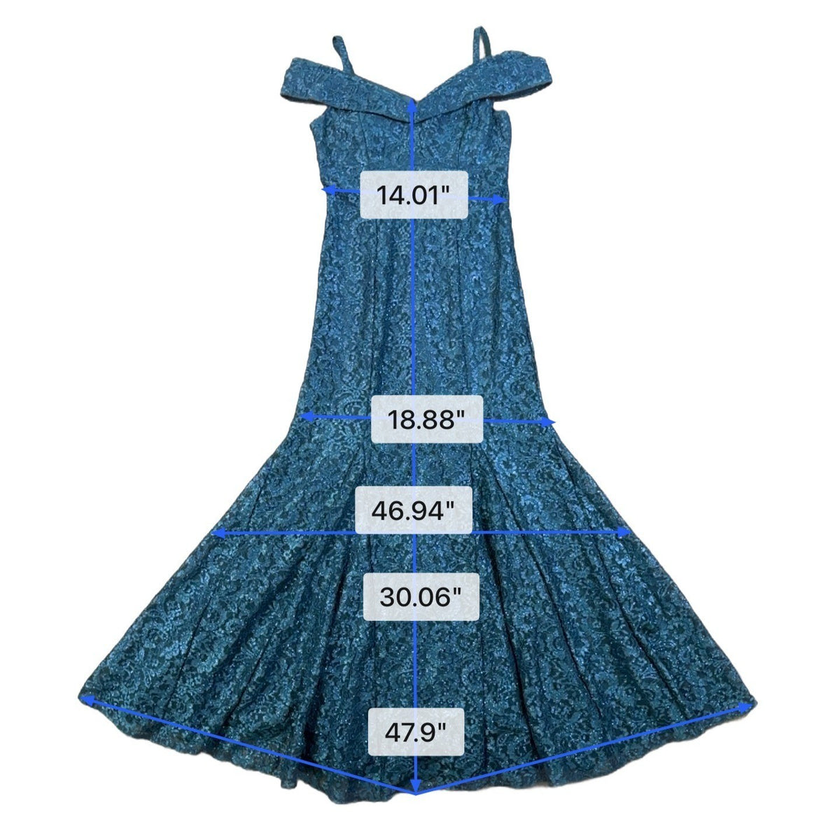 R&M Richards Womens Blue Off-Shoulder Lace Gown Formal Evening Wear Size 6