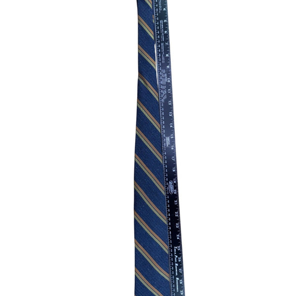 Tie Bar Mens Blue & Multi-Color Silk Linen Striped Tie Elegant Stain Resistant