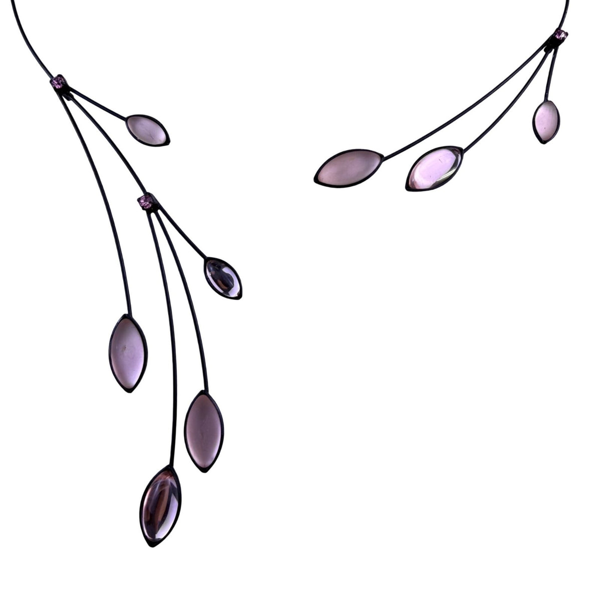 Kristina Collection Womens Pink & Black Metal Oval Stone pink accents Necklace