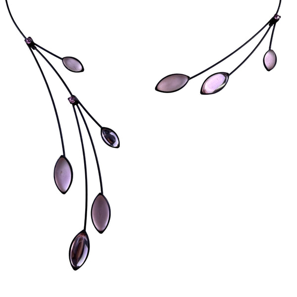 Kristina Collection Womens Pink & Black Metal Oval Stone pink accents Necklace