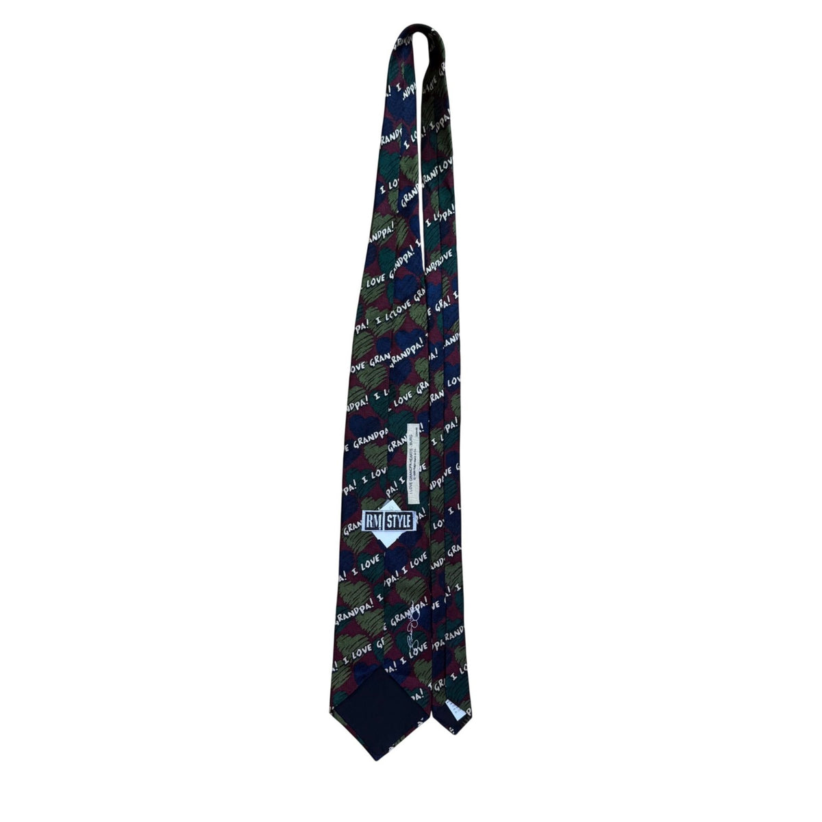 Ralph Marlin Mens Multicolor Polyester Novelty Tie "I Love Grandpa" Pattern 