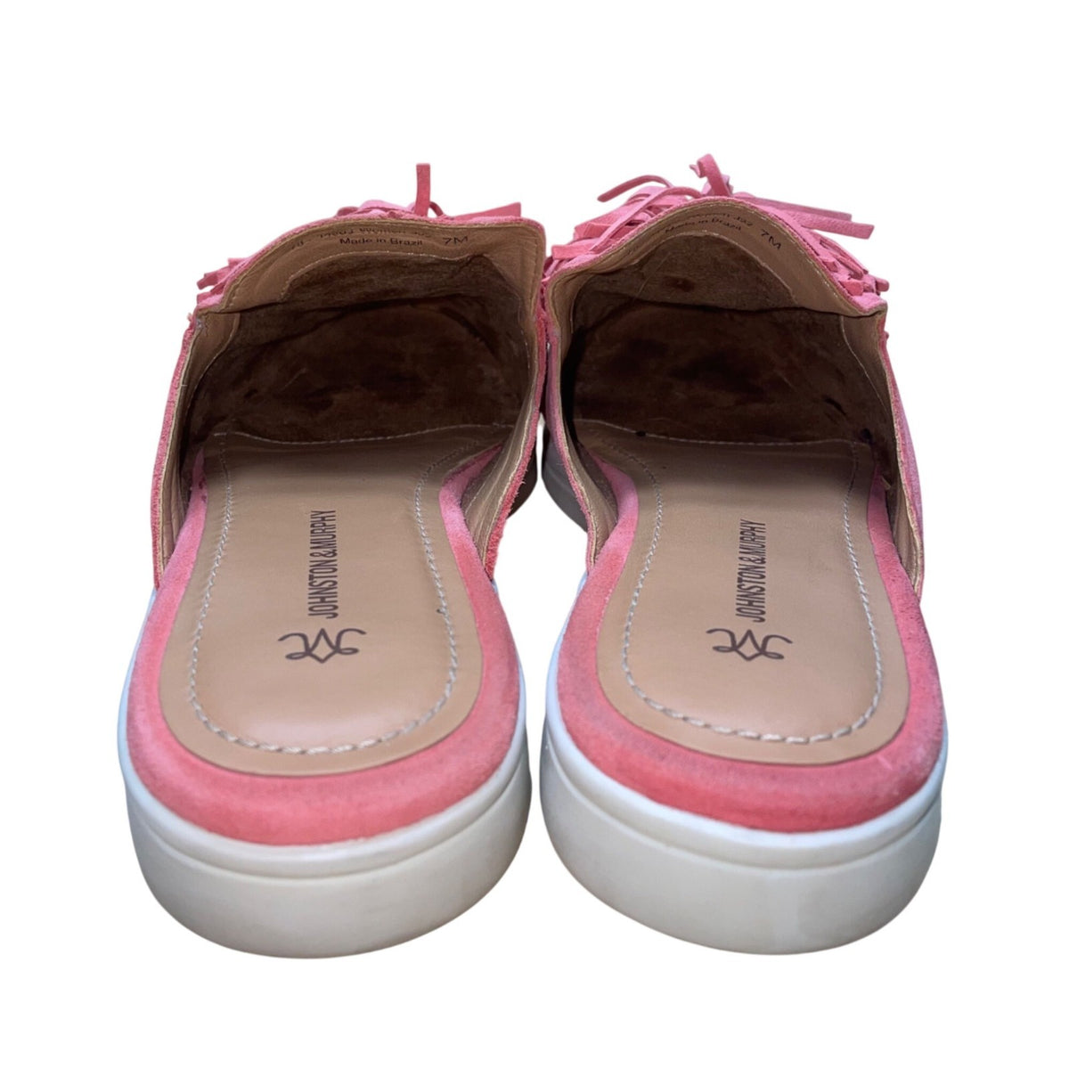 Johnston & Murphy Women’s Pink Suede With Fringe Accent Slip-On Mules Size 7M