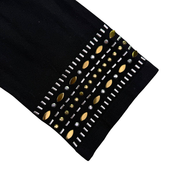 JM Collection Womens Black Beaded Cuff Open Front Cardigan Size L