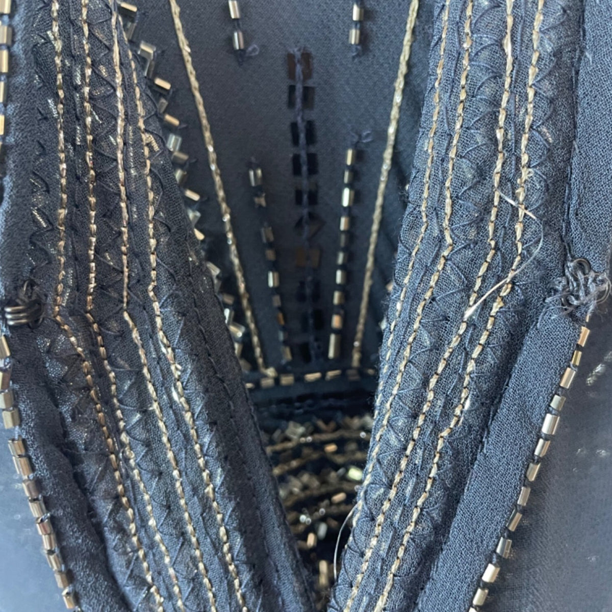 Jkara Women’s Navy Blue Beaded Sleeveless Evening Gown With Sheer Jacket Sz 12