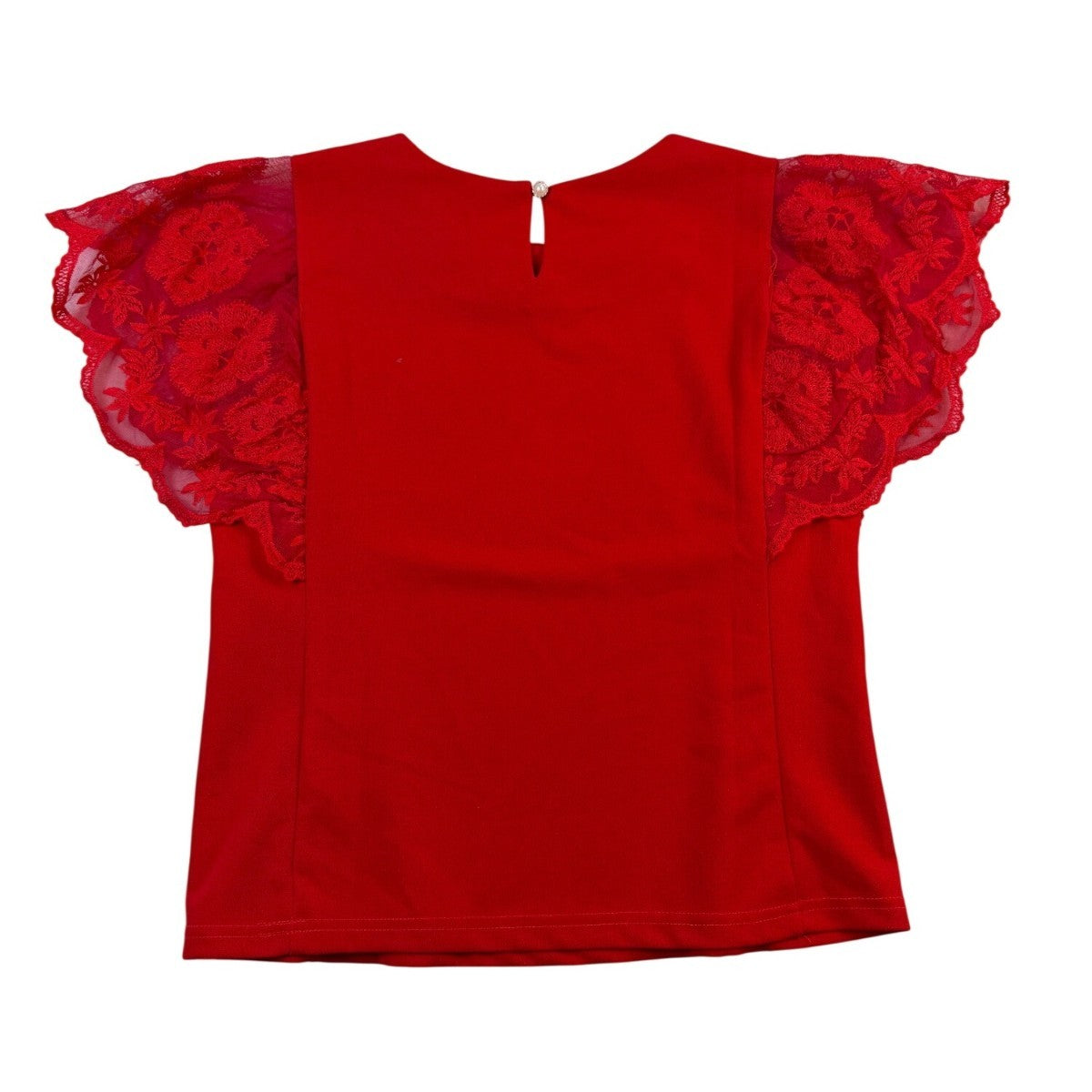 La Dama Womens Red Lace Sleeve Top Size S