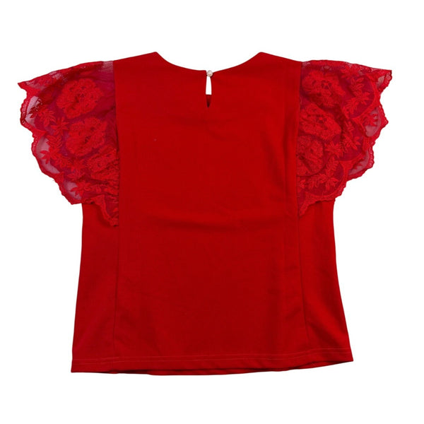 La Dama Womens Red Lace Sleeve Top Size S