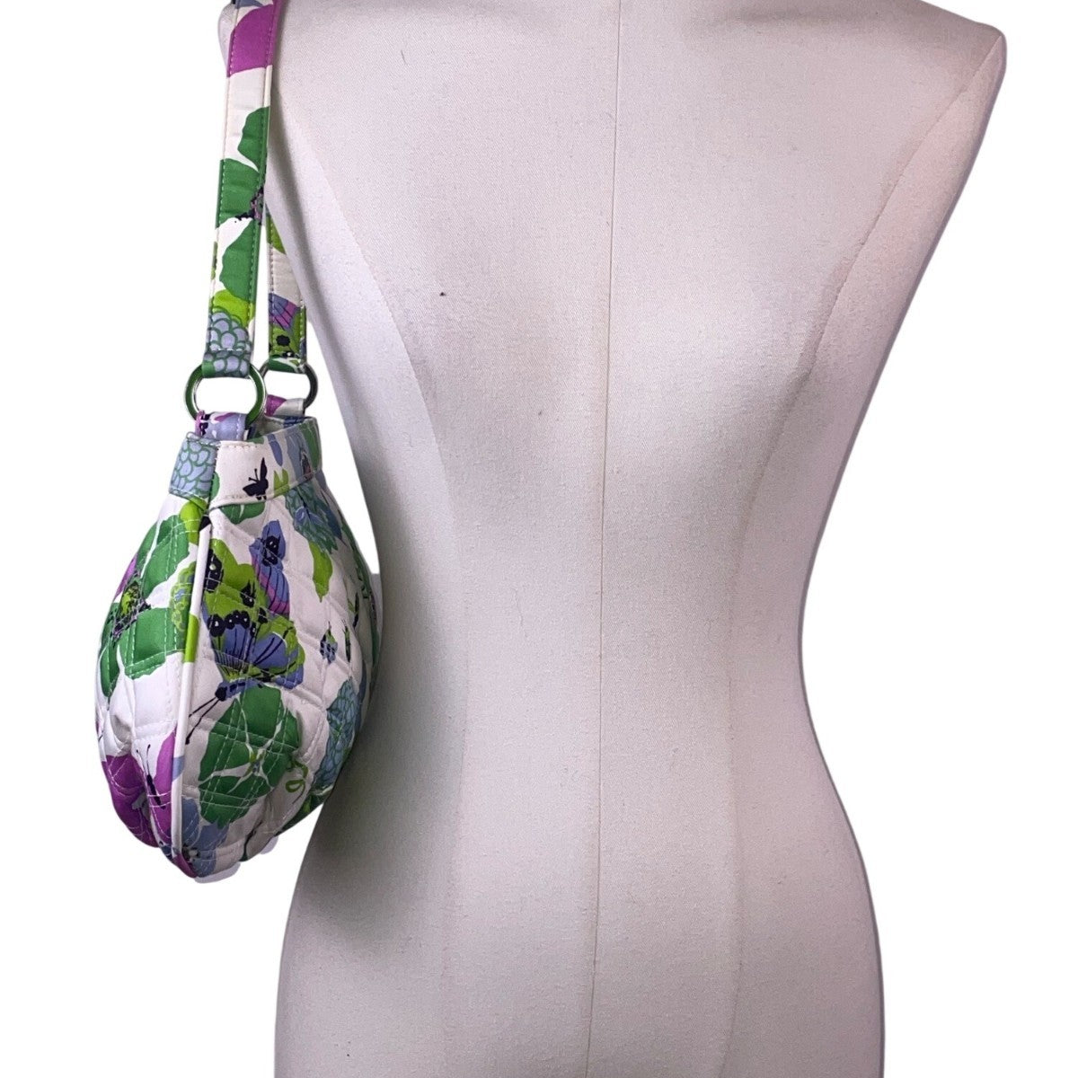 Vera Bradley Women’s White Green Multicolor Quilted Butterfly Print Shoulder Bag
