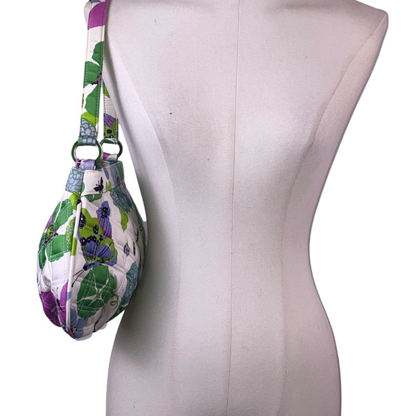 Vera Bradley Women’s White Green Multicolor Quilted Butterfly Print Shoulder Bag