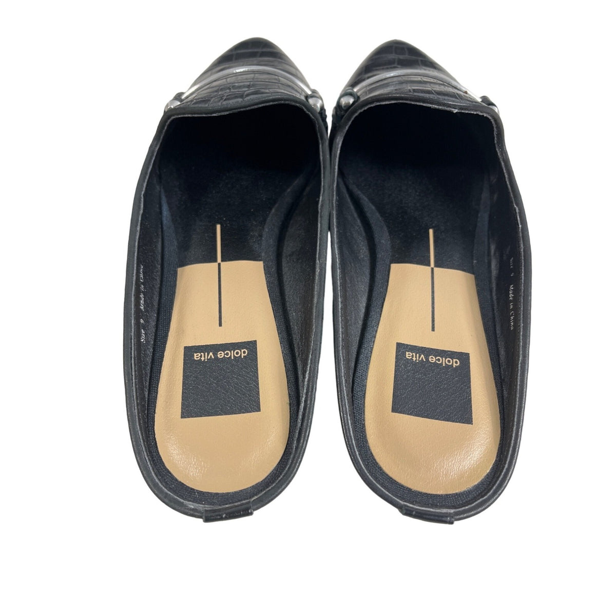 Dolce Vita Women's Black Gram Croco Embossed Leather Slippers Sz 9 - NWB