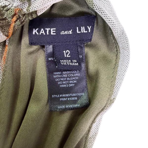 Kate & Lily Womens Green Orange Halter/Maxi Dress Tropical Print Size 12