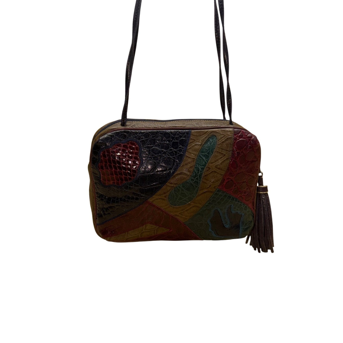 Sharif Women’s Brown Multicolor Leather Patchwork Tassel Accent Shoulder Bag