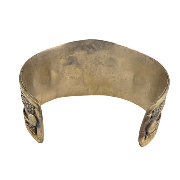 Vintage Handcrafted Cuff Bracelet Blue Lapis Silver & Gold Tone Adjustable Triba