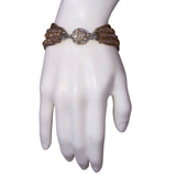 Multi-Strand Brown Crystal Beaded Magnetic Clasp Bracelet For Women 7 Inch