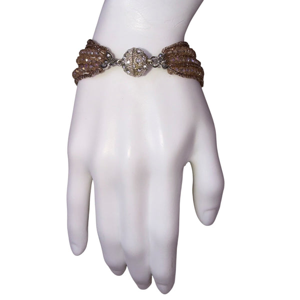 Multi-Strand Brown Crystal Beaded Magnetic Clasp Bracelet For Women 7 Inch