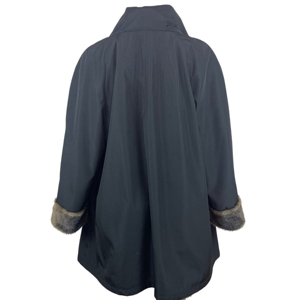 Vintage Brown Faux Fur Coat With Hood & Button Closure