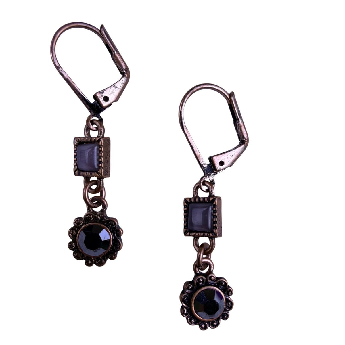 Lia Sophia Womens Bronze Tone Dangle Earrings With Black Accents 