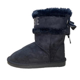 Bebe Girls Black Faux Suede Rhinestone Bow Winter Boots Size 13