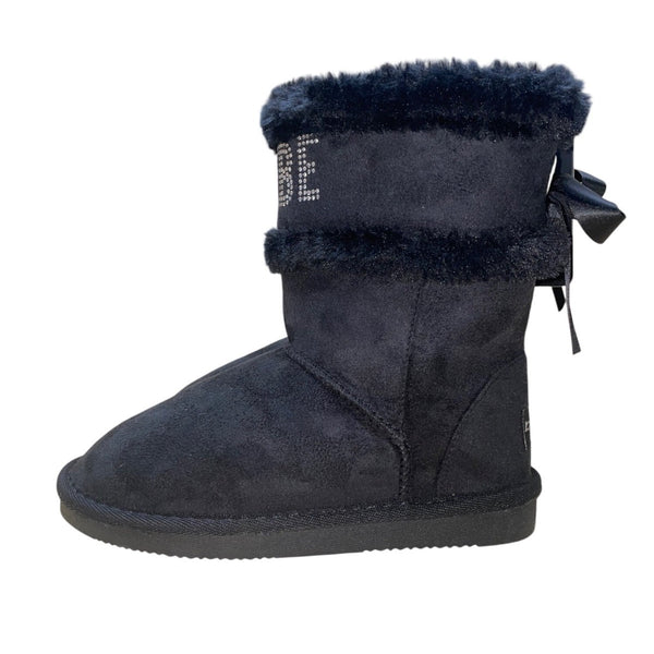 Bebe Girls Black Faux Suede Rhinestone Bow Winter Boots Size 13