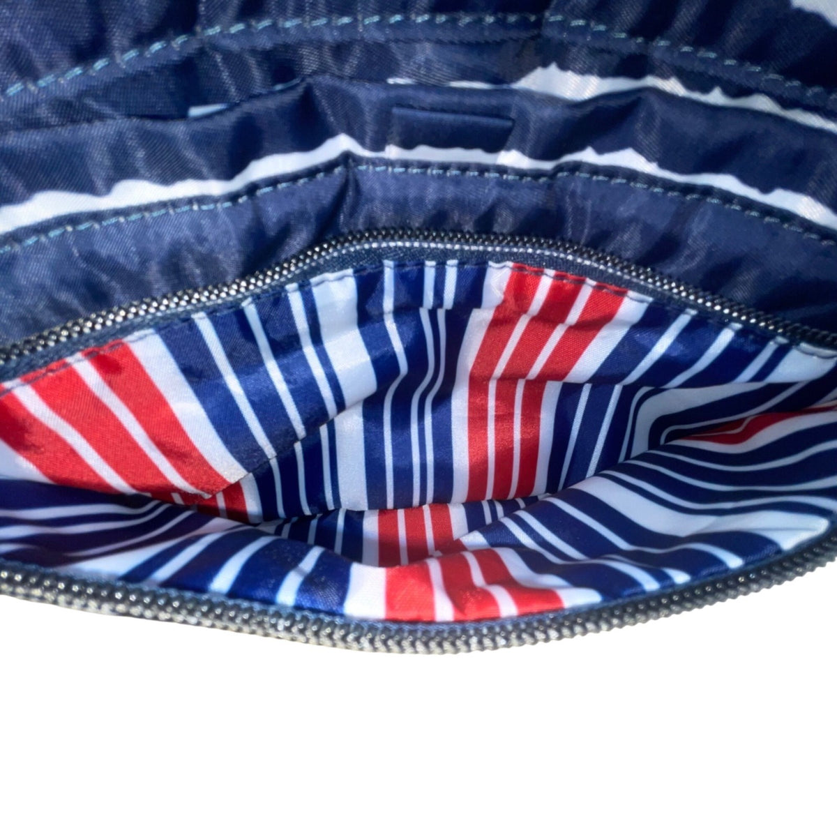 Lug Bebop Women’s Navy & White Adjustable Strap Quilted Striped Crossbody Bag