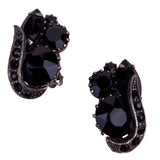 Black Crystal Womens Clip-On Earrings Dark Metal Vintage Style Elegant Sz S