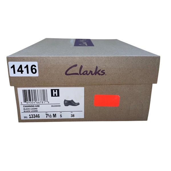 Clarks Women’s Black Lizard Pattern Channing Kim Zipper Closure Shoes Size 7.5 M