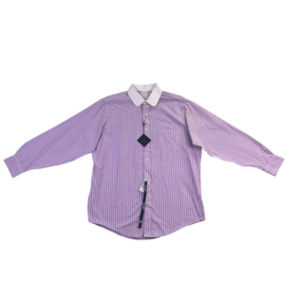 Brooks Brothers Mens Purple & White Striped Collared Shirt Non-Iron Sz16.5 34