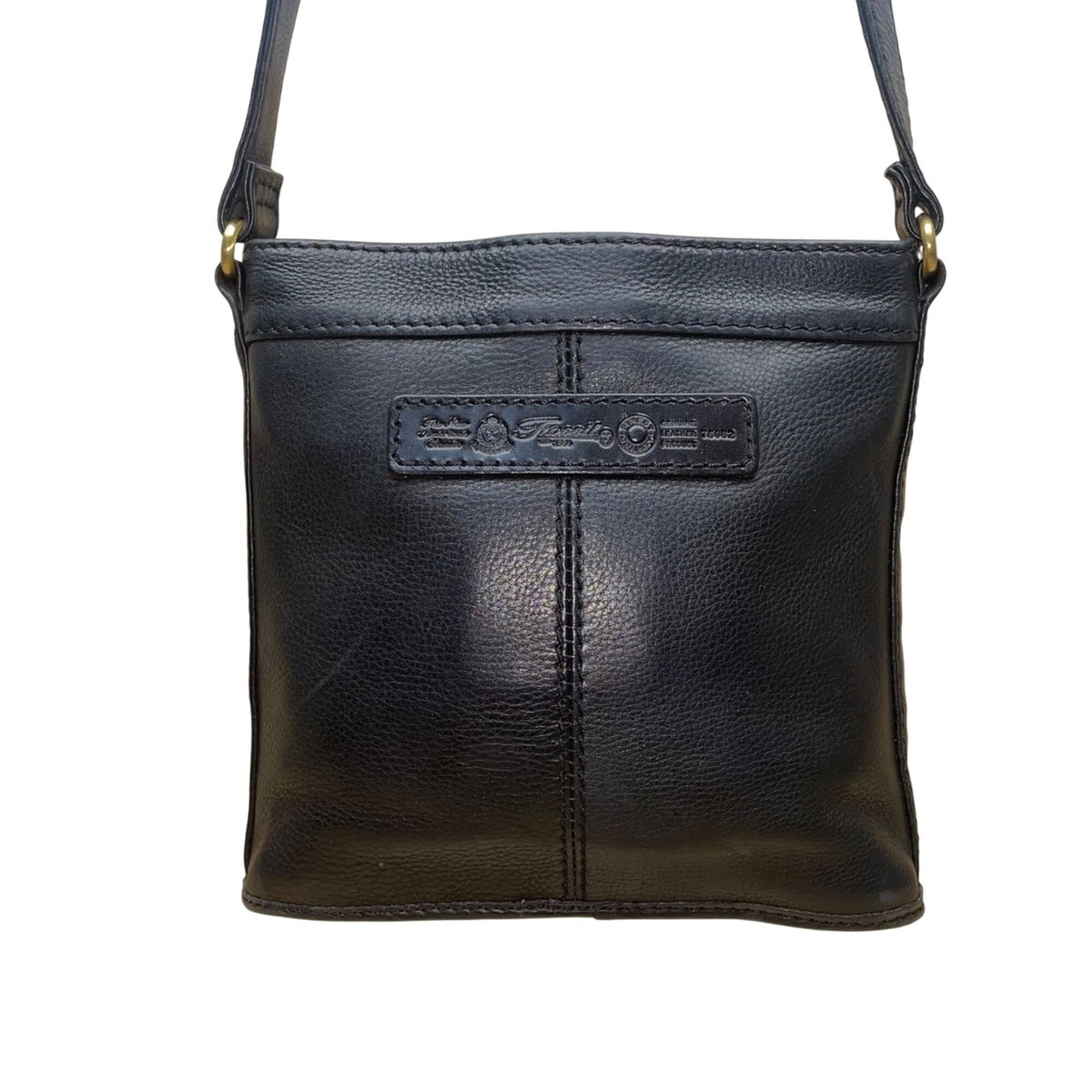 Fossil Women’s Black Leather Adjustable Strap Front Pocket Crossbody Bag