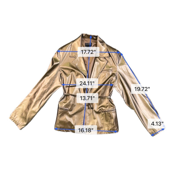Outeredge Womens Gold Metallic Belted Blazer  Stylish Jacket  Size M