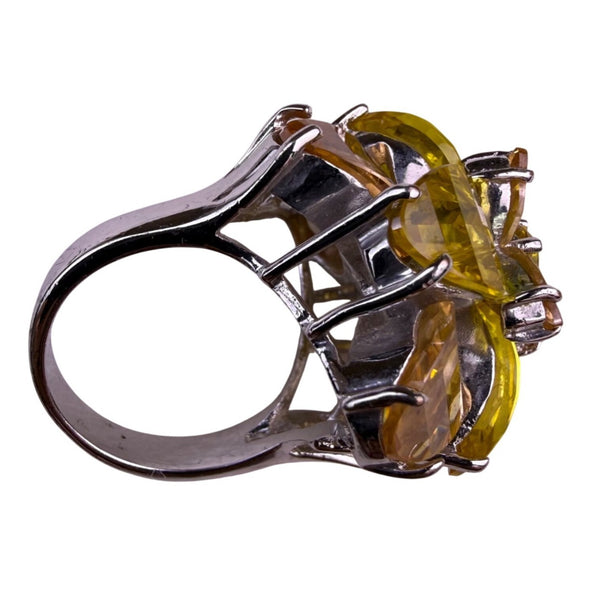 Silver Tone Womens Yellow Faceted Floral Cocktail ,  Metal Jewelry
