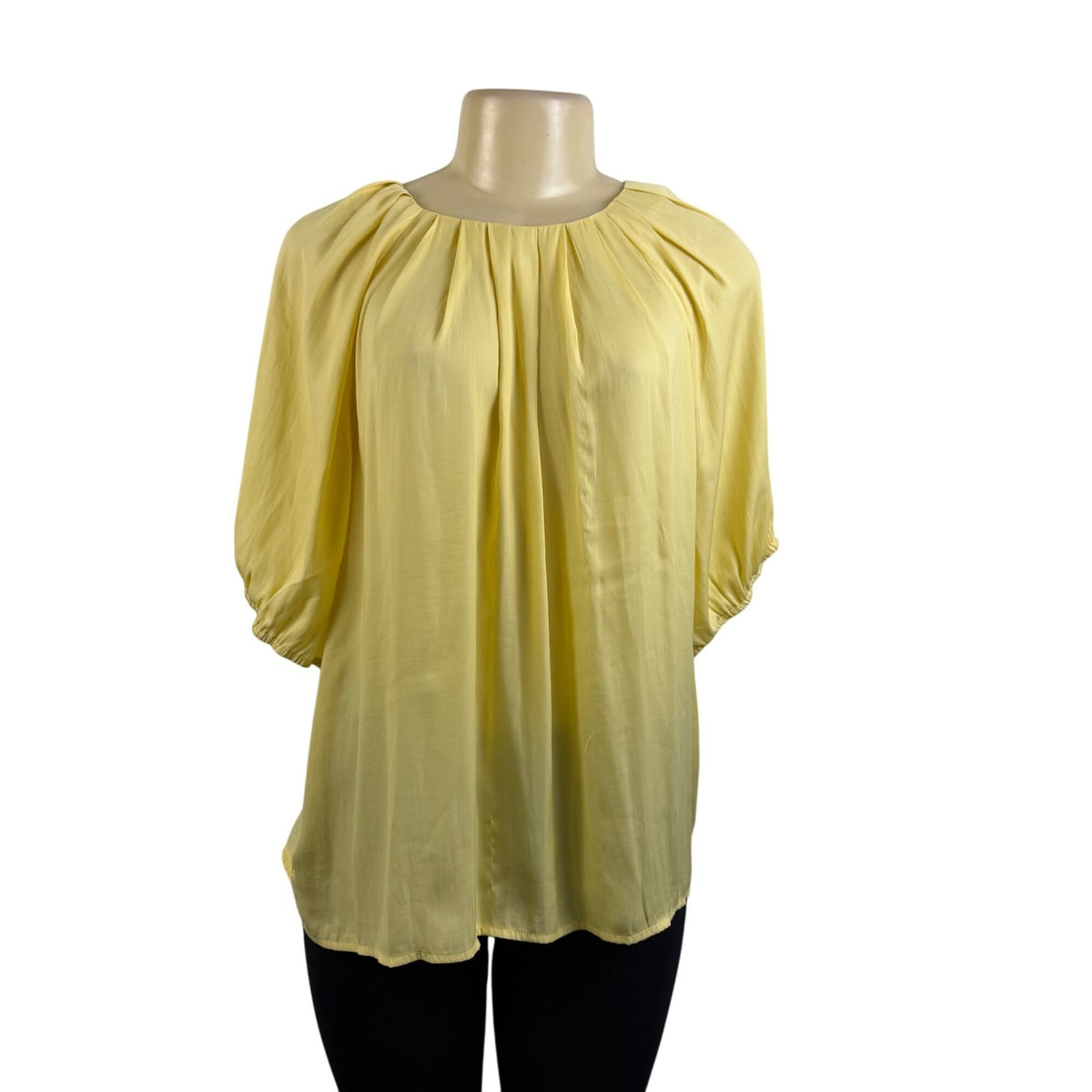 Ann Taylor Women's Yellow Blouse Relaxed Fit Pleated Scoop Neck Size L - New