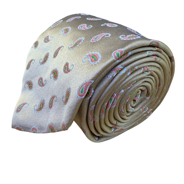 Hugo Boss Mens Tan Silk Paisley Necktie Stylish Fashion Accessory