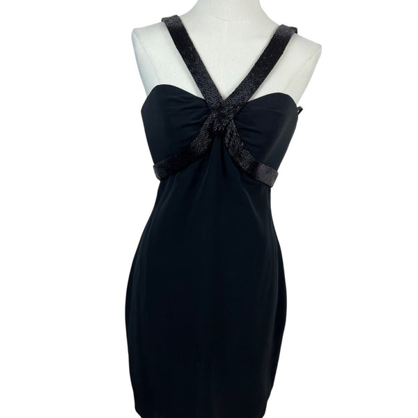 Black Cocktail Dress With Beaded Straps & Back Zipper Size 4