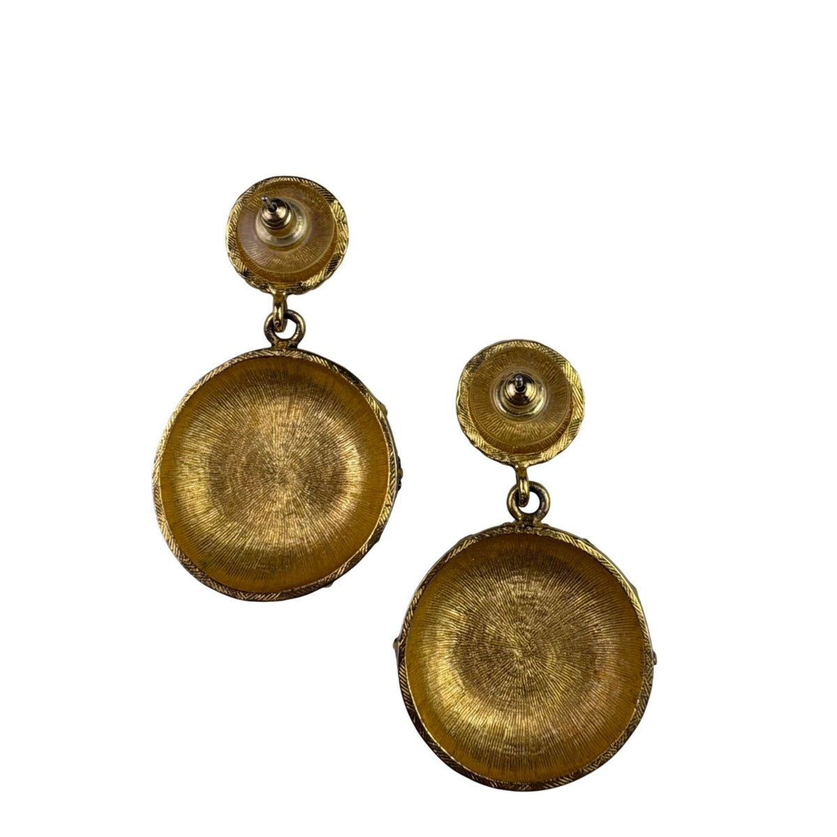 Vintage Unknown Womens Green & Gold Tone Drop Clip-On Earrings Metal