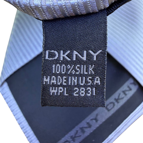 DKNY Mens Silver 100% Silk Textured Necktie Ribbed Detail Made In USA