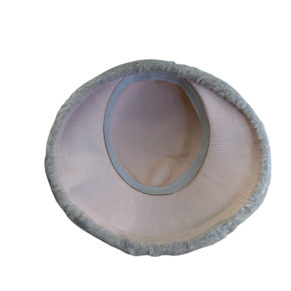 Vintage Beige Faux Fur Womens Hat With Bow Accent & Satin Lining