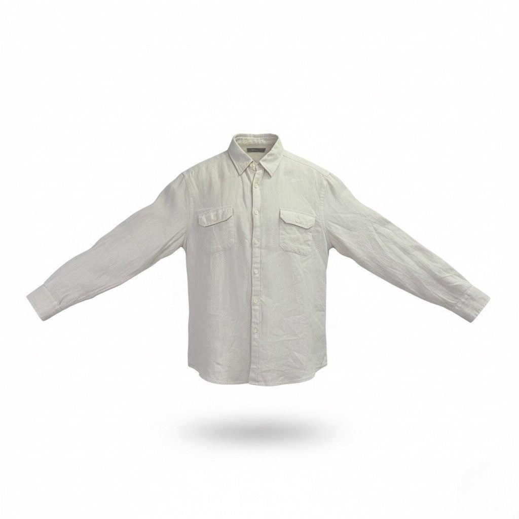 Perry Ellis Mens White Linen Button-Up Shirt Long Sleeve Sz XL