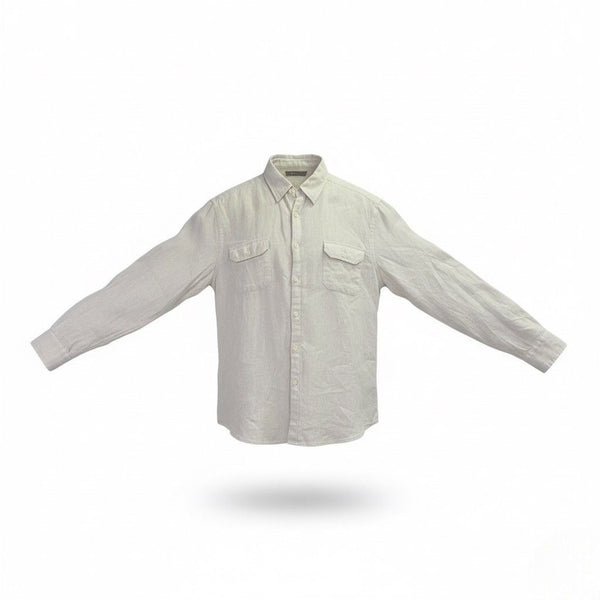 Perry Ellis Mens White Linen Button-Up Shirt Long Sleeve Sz XL