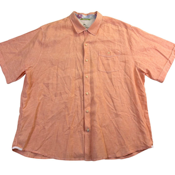 Tommy Bahama Mens Orange Linen Short Sleeve Fit Size Button-Up Shirt Relax 2XB