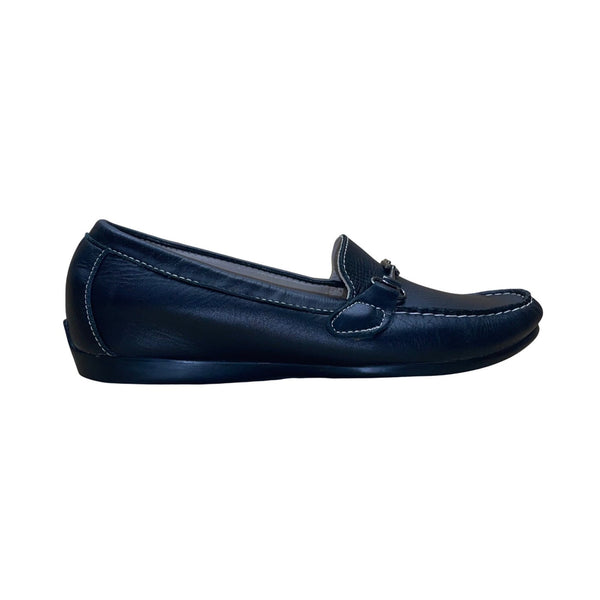 Munro American Women’s Black Leather Horse Bit Accent Loafers Size 6W