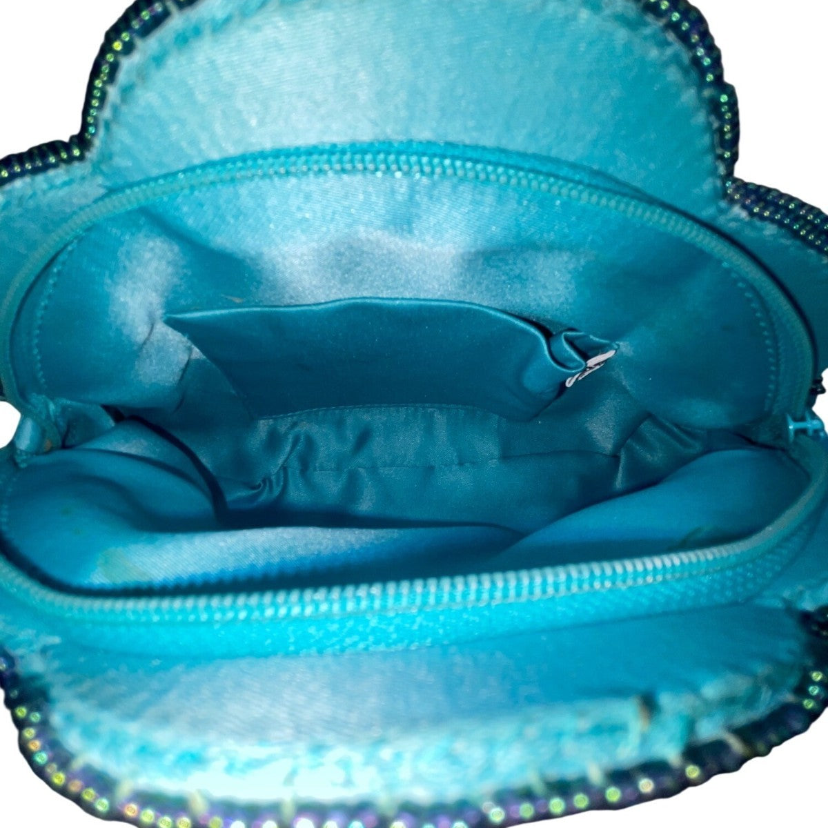 Genie Women’s Blue Beaded Satin Cloud Shaped Clutch Handbag Zipper Closure