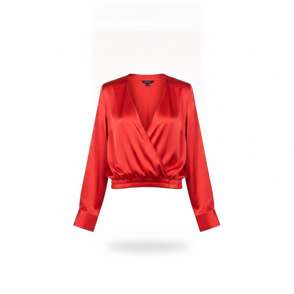 Express Womens Red Blouse Wrap Style Long Sleeve Size XL