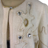 Vintage Madeleine Womens Ivory Embellished Cardigan Long Sleeve Open Front Sz L