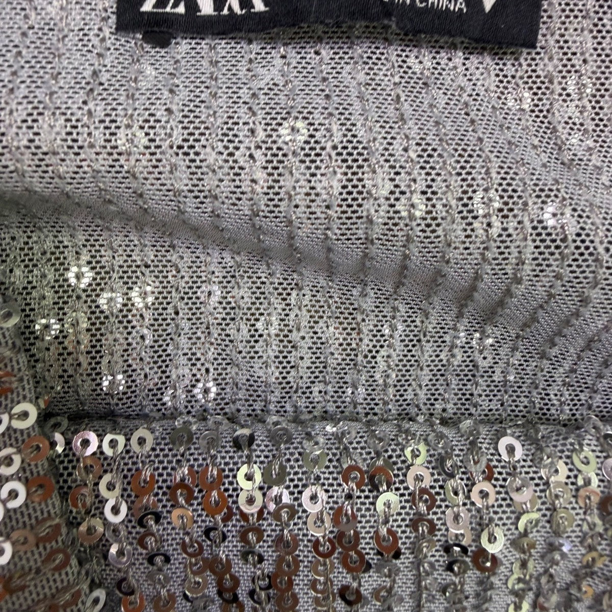 Zara Womens Silver Sequins Spaghetti-Strap Crop Top Size S