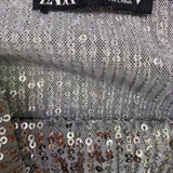 Zara Womens Silver Sequins Spaghetti-Strap Crop Top Size S