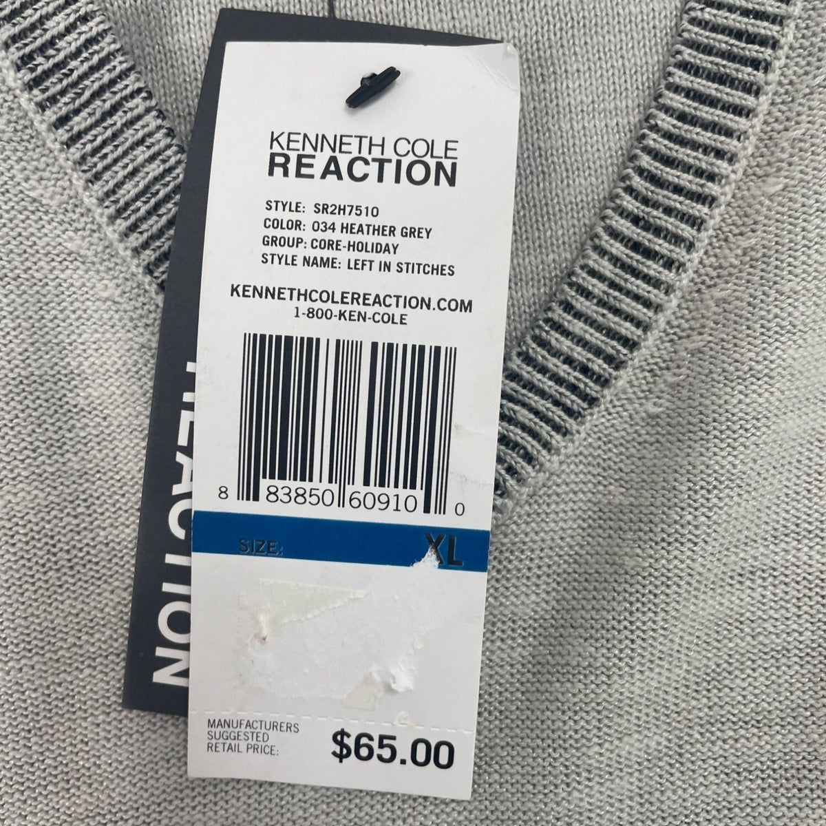 Kenneth Cole Reaction Mens V-Neck Grey Sweater Sz XL - New